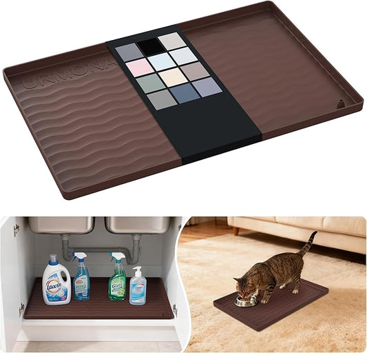 URMONA Waterproof Silicone Under Sink Mat 19'' x 12''Storage and Organizers, Kitchen and Bathroom(A-Brown)