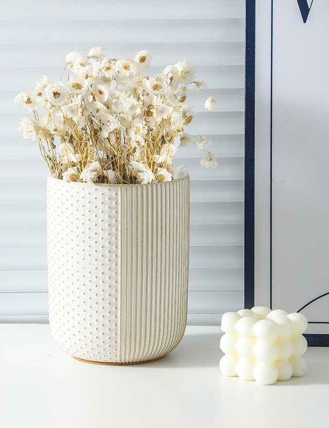 Ceramic Utensil Holder with Cork Mat for Countertop, Utensil Crocks, Kitchen Tool Holder, Cooking Utensil Holder Organizer for Spatula, White