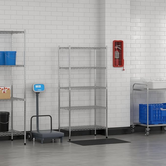Commercial NSF Listed Chrome Stationary Wire Shelving Kit 18" x 30" x 64", with 5 Shelves Perfect for Warehouse, Walk-in Refrigerator, Freezer, Grocery Store, Restaurant, Dishroom