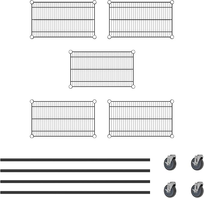 Commercial NSF Listed Black Epoxy Mobile Wire Shelving Kit 14" x 24" x 60", with 5 Shelves Perfect for Warehouse, Walk-in Refrigerator, Freezer, Grocery Store, Restaurant, Dishroom