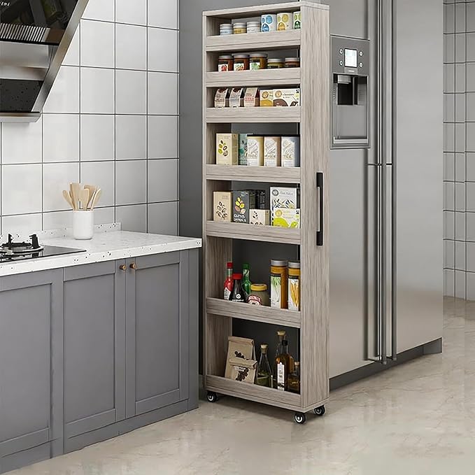 Slim Rolling Storage Cart, Narrow Kitchen Storage Rack with Wheels, Tall Gap Organizer Shelf for Small Spaces, 7-Tier Movable Food Cabinet for Refrigerator Side
