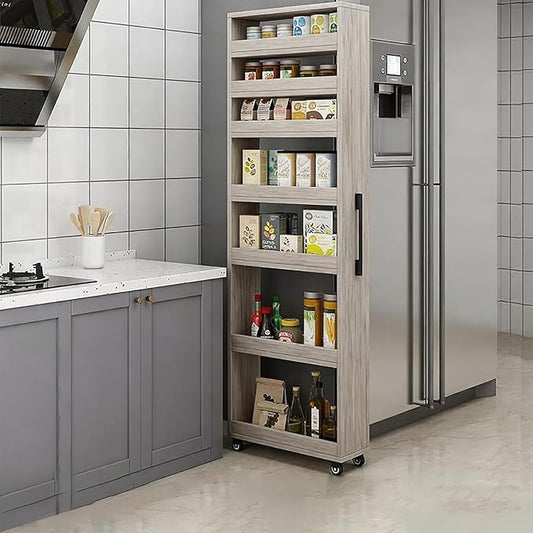 Slim Rolling Storage Cart, Narrow Kitchen Storage Rack with Wheels, Tall Gap Organizer Shelf for Small Spaces, 7-Tier Movable Food Cabinet for Refrigerator Side