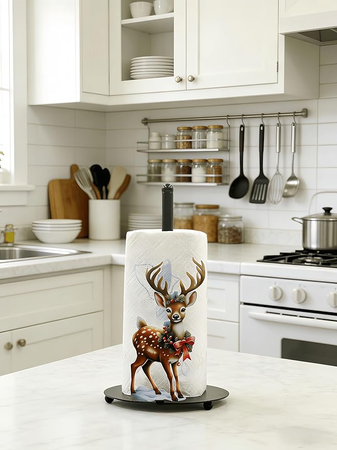 Deer Paper Towel Holder Countertop, Freestanding Paper Roll Holder,Easy One-Handed Tear Kitchen Paper Towel Stand with Weighted Base,Cute Animal Home Decor for Kitchen and Bathroom Countertop(1 Pack)