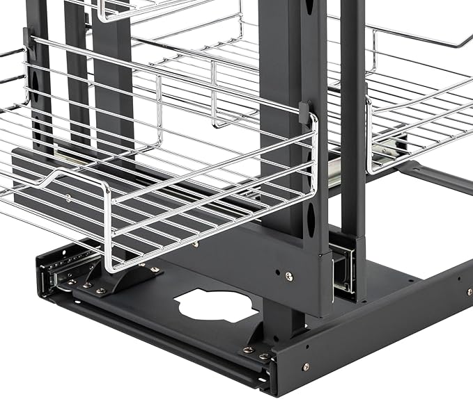 Opening Blind Corner Pull Out Organizer 11-inch, 2 Tier 4 Shelf Kitchen Cabinet Organizer, Chrome Carbon Steel Storage Basket, Slide Out Storage Organizers, Left & Right Open Compatible