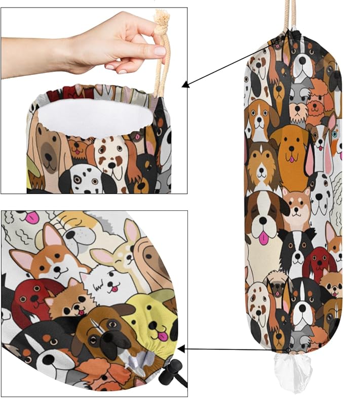 Poppy Funny Animals Plastic Bag Holder, Wall Mount Grocery Bag Dispenser Organizer for Home, Kitchen Decor, Gifts