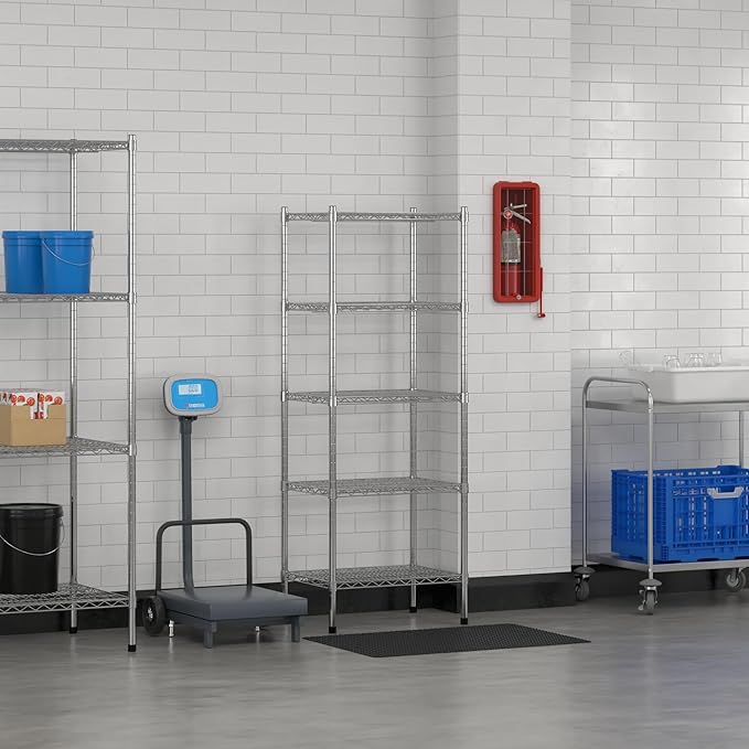 Commercial NSF Listed Chrome Stationary Wire Shelving Kit 18" x 24" x 64", with 5 Shelves Perfect for Warehouse, Walk-in Refrigerator, Freezer, Grocery Store, Restaurant, Dishroom