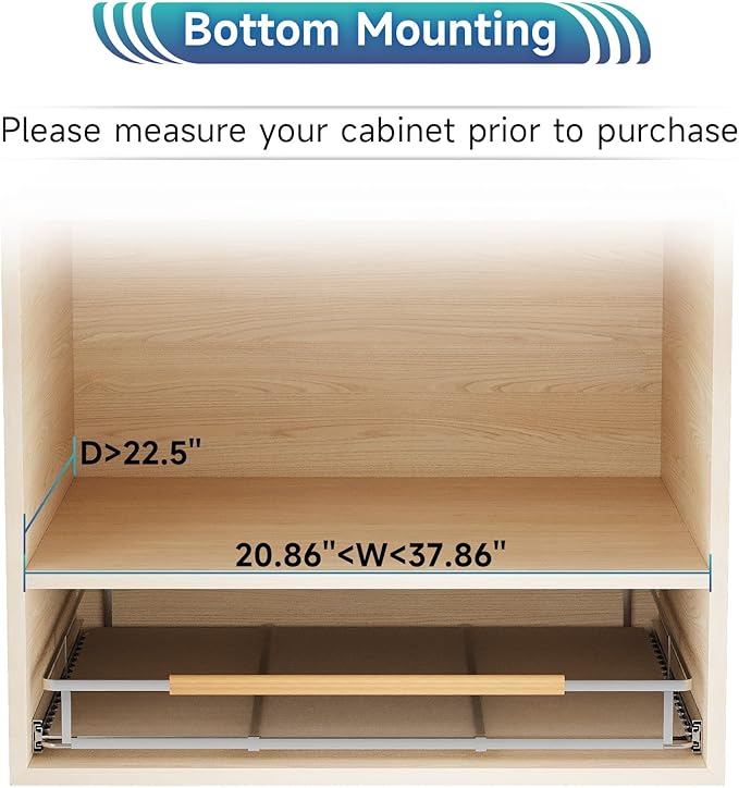 Expandable Pull Out Cabinet Organizer, Adjustable Width 20.5~37.5" W x 22.7" D, Bottom Mount Under Sink Organizer, Under Sink Organizer, Drawer Organizer Slide Out for Pots Pans