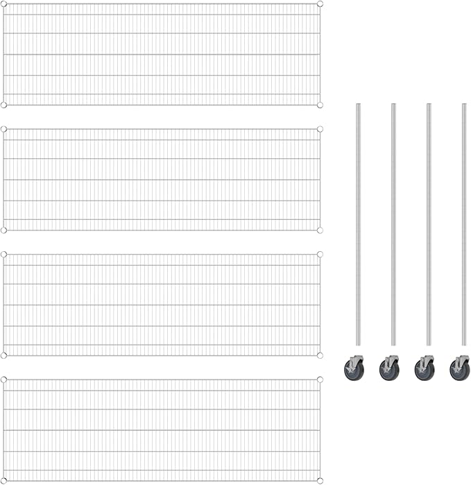 Commercial NSF Listed Chrome Mobile Wire Shelving Kit 24" x 72" x 60", with 4 Shelves Perfect for Warehouse, Walk-in Refrigerator, Freezer, Grocery Store, Restaurant, Dishroom