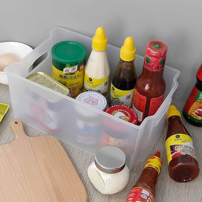 Tyminin Plastic Stackable Fridge Storage Basket Freezer Bin Organiser, Matte Transparent, 4 Packs