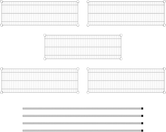 Commercial NSF Listed Chrome Stationary Wire Shelving Kit 14" x 42" x 64", with 5 Shelves Perfect for Warehouse, Walk-in Refrigerator, Freezer, Grocery Store, Restaurant, Dishroom