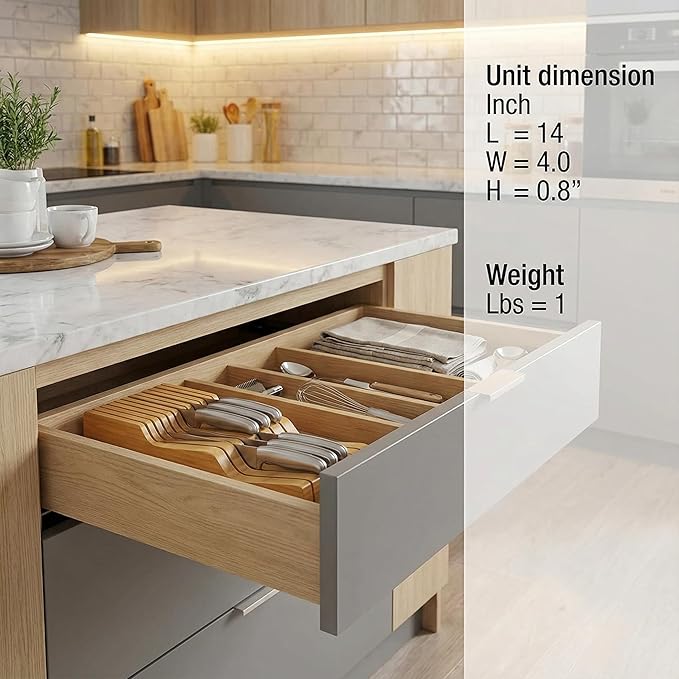 Culinary Edge Bamboo In-Drawer Knife Block Organizer | Space-Saving Knife Drawer Insert for Safe Blade Storage | Eco-Friendly Bamboo Knife Organizer for Kitchen Drawers