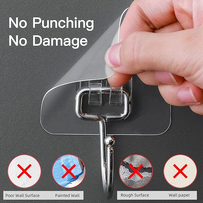 Strjobaili Large Adhesive Hooks for Hanging Heavy Duty 44 lb(Max) 30 Pack, 304 Stainless Steel Self Adhesive Sticky Hooks Waterproof Wall Hook for Home Bathroom Shower Kitchen Outdoor Utility Hook