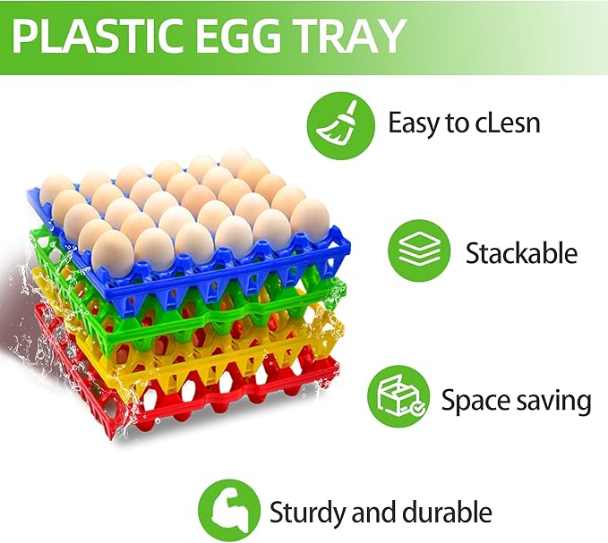 Aqwxc 4-Pack Plastic Egg Tray Egg Crate, 30-Egg Flats for Home Chicken Farmers, Stackable & Durable, Great for Storing, Sorting & Shipping, and Reusable (4-Pack Blue)