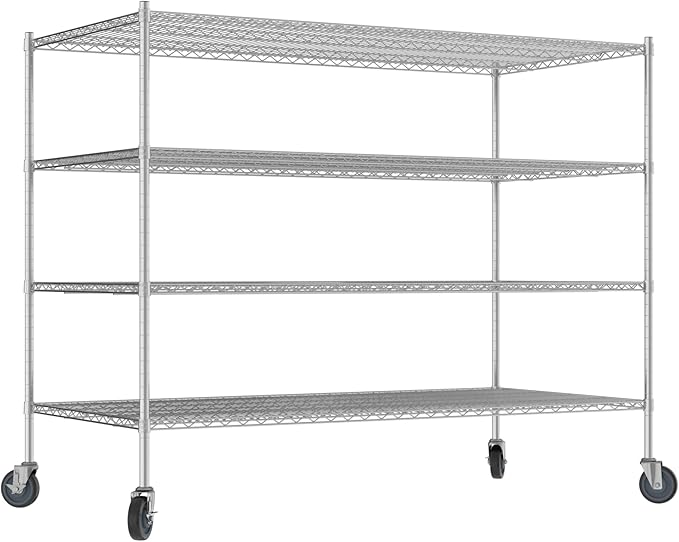 Commercial NSF Listed Chrome Mobile Wire Shelving Kit 36" x 72" x 60", with 4 Shelves Perfect for Warehouse, Walk-in Refrigerator, Freezer, Grocery Store, Restaurant, Dishroom