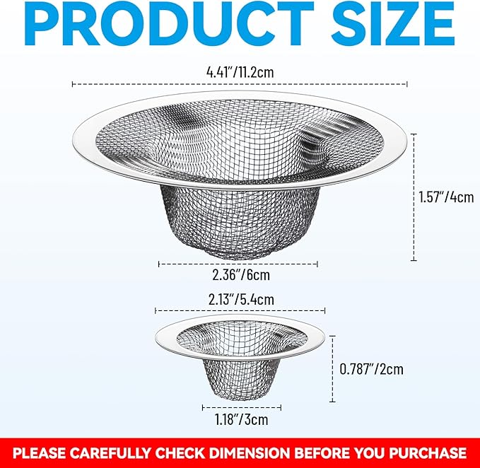 HNYYZL 4.5" Top / 2.5" and 2.125" Top / 1" Basket Drain Strainer, 4Pcs Sink Drain Hair Catcher, Bathroom Sink Drain Strainer