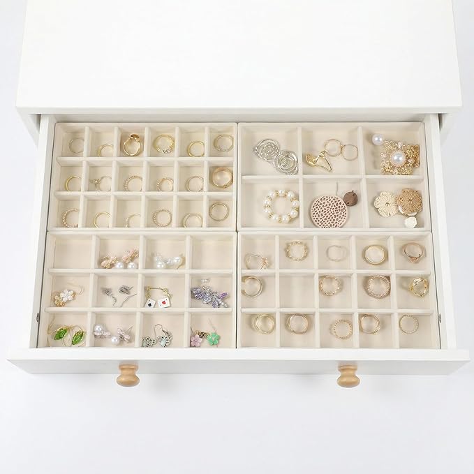 12 Pcs Velvet Jewelry Organizer Trays Set, 4 Styles Stackable Drawer Organizer with Removable Dividers, Storage and Display for Earrings, Necklaces, Bracelets, Rings, Vanity Dresser Storage Box, Beige