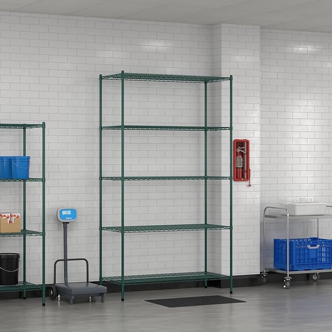 Commercial NSF Listed Green Epoxy Stationary Wire Shelving Kit 24" x 54" x 96", with 5 Shelves Perfect for Warehouse, Walk-in Refrigerator, Freezer, Grocery Store, Restaurant, Dishroom