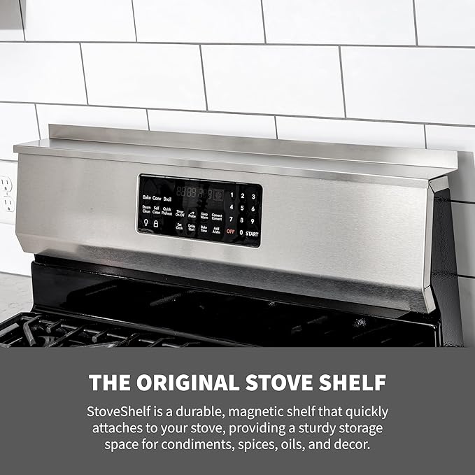 StoveShelf 20" Apartment Length White Magnetic Shelf for Kitchen Stove - Kitchen Storage Solution with Zero Installation - Over Stove Spice Rack Organizer