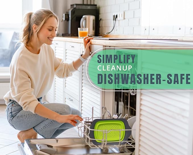 Comfify XL Large Kitchen Strainer - Collapsible Silicone Over-The-Sink Colander with Extendable Handles - Use with Pasta, Fruit, Berries & Veggie - 6 Quart - Green