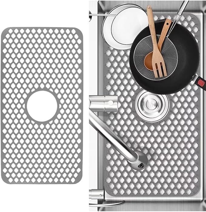 SEEK RARE Kitchen Sink Mat 24 x 13in Silicone Sink Mat Non Slip Sink Protector for Farmhouse Kitchen Grey