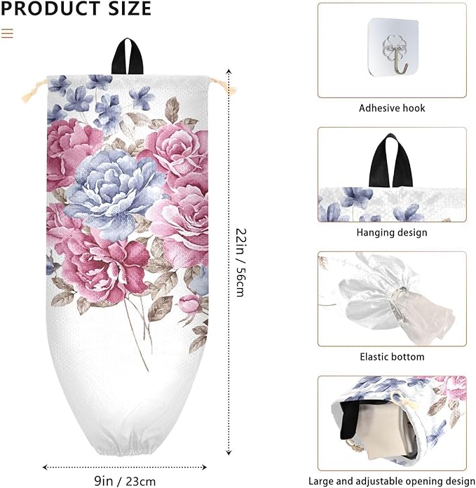 Plastic Bag Holder Wall Mount Grocery Bag Shopping Bag Storage Holder Organizer Dispenser with Adhesive Hook,for Kitchen Bathroom Home Decor 9x22 Inches Flower Red43