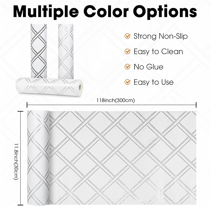 Gopas Drawer and Shelf Liner for Kitchen Cabinets Non-Adhesive, Non-Slip Cabinet Liner Shelf Paper Strong Grip Waterproof Easy to Clean for Kitchen Shelves Cupboard,Silver Geometric,12IN X 10FT