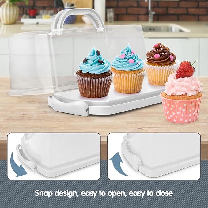 2-Pack Plastic Rectangular Bread Box with Clear Lid, Loaf Cake Keeper, Portable Bread Keeper Storage Container with Handle (White)