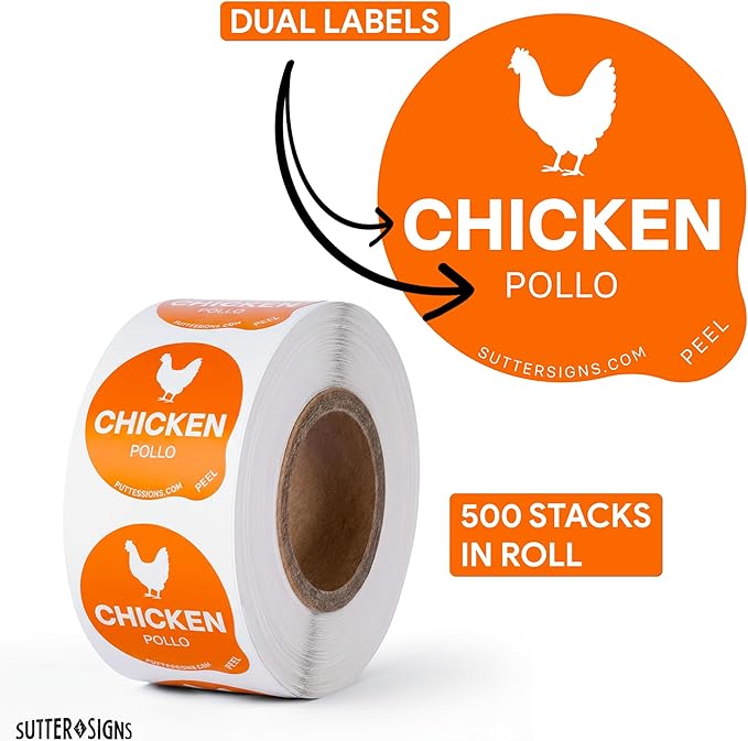 Chicken Food Labels 500 pcs | 1" Dot Bold Sticker Labels for Party Buffet, Delis, Sandwich Shops, Food Containers