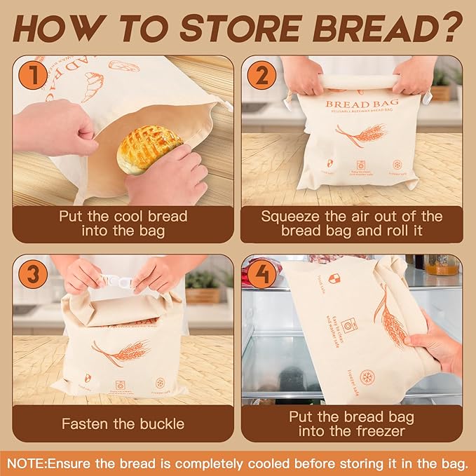 HOYEEFOU 2-Pack Reusable Beeswax Bread Bags for Homemade Bread & Sourdough,100% Linen Waxed Bags Keeps Fresh Longer,XL Eco-Friendly Fresh Food Storage,Freezer Safe