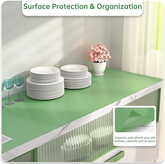 Shelf and Drawer Liner for Kitchen Cabinet, Non-Adhesive 18in x 360in Waterproof Durable Thickened EVA Material Easy-to-Cut Contact Paper Non Slip Mat for Refrigerator, Cupboard, Dresser