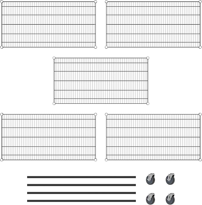 Commercial NSF Listed Black Epoxy Mobile Wire Shelving Kit 24" x 48" x 60", with 5 Shelves Perfect for Warehouse, Walk-in Refrigerator, Freezer, Grocery Store, Restaurant, Dishroom