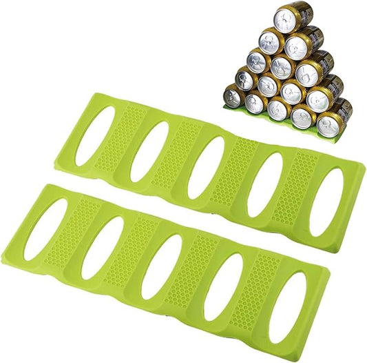 Webake 2 Pack Bottle Stacking Mat, Foldable Silicone Bottle and Can Stacker, Can Holder Rack Space Saver Organizer for Refrigerator, Pantry, Countertop, Cabinet (Green)