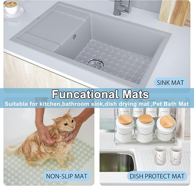 Kitchen Sink Mat for Stainless Steel/Ceramic Sinks,2 Pack Sink Protectors for Kitchen Sink with Scissors, Fast Draining,Easy to Clean,DIY Cut,15.7 X 11.8 Inch(Transparent)
