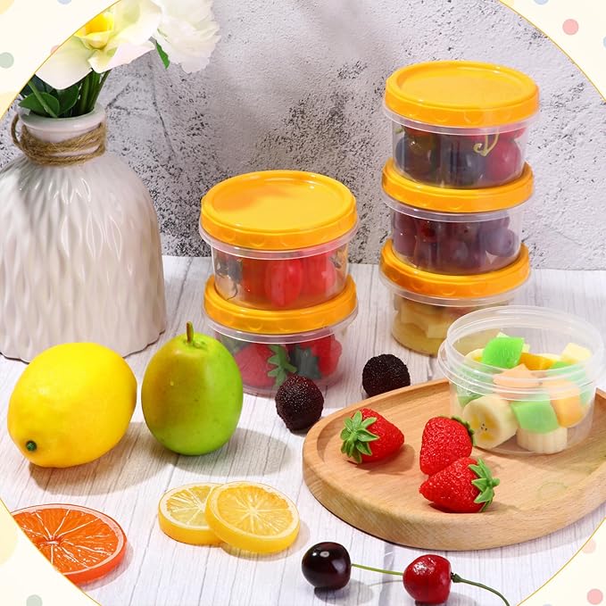 Sieral 36 Pack 8 oz Freezer Containers with Lids Reusable Deli Freezer Storage Containers Stackable Plastic Thick Twist Top Jars for Takeout Food Round Wide Mouth Lunch Snack (Yellow)