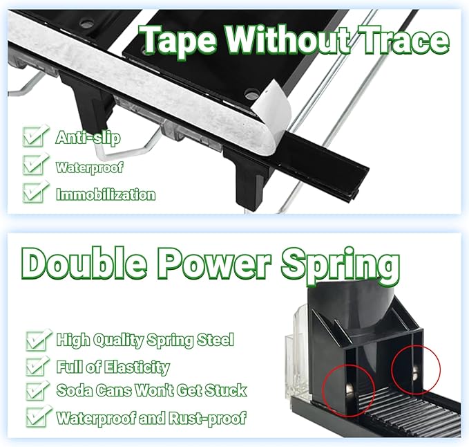 Drink Organizer for Fridge,12oz 16oz 20oz - Soda Can Dispenser for Refrigerator,Width Adjustable,Automatic Pusher Glide (Black, 15"D 4ROW, Holds 20 Cans)