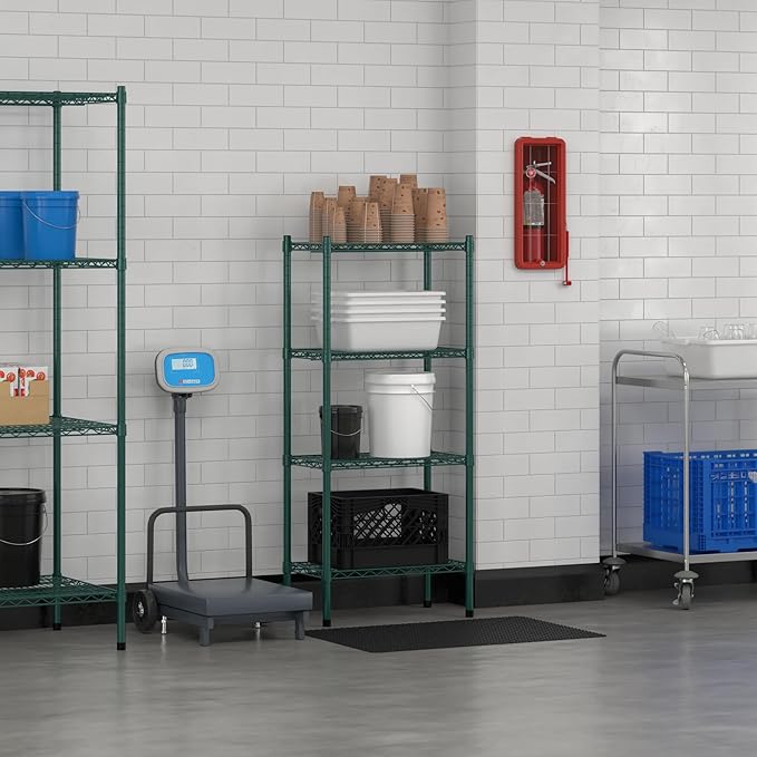 Commercial NSF Listed Green Epoxy Stationary Wire Shelving Kit 14" x 24" x 54", with 4 Shelves Perfect for Warehouse, Walk-in Refrigerator, Freezer, Grocery Store, Restaurant, Dishroom
