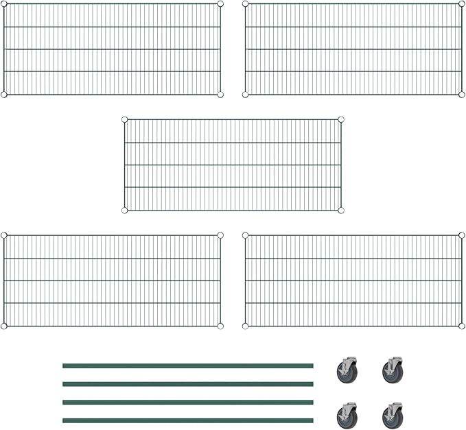Commercial NSF Listed Green Epoxy Mobile Wire Shelving Kit 21" x 48" x 60", with 5 Shelves Perfect for Warehouse, Walk-in Refrigerator, Freezer, Grocery Store, Restaurant, Dishroom