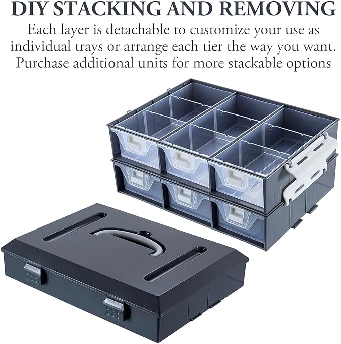 MyGift 11 Inch Classic Gray Tools Hardware and Screw Parts Storage Organizer Case with White Accents, 24 Customizable Compartments, 6 Drawers Removable Dividers