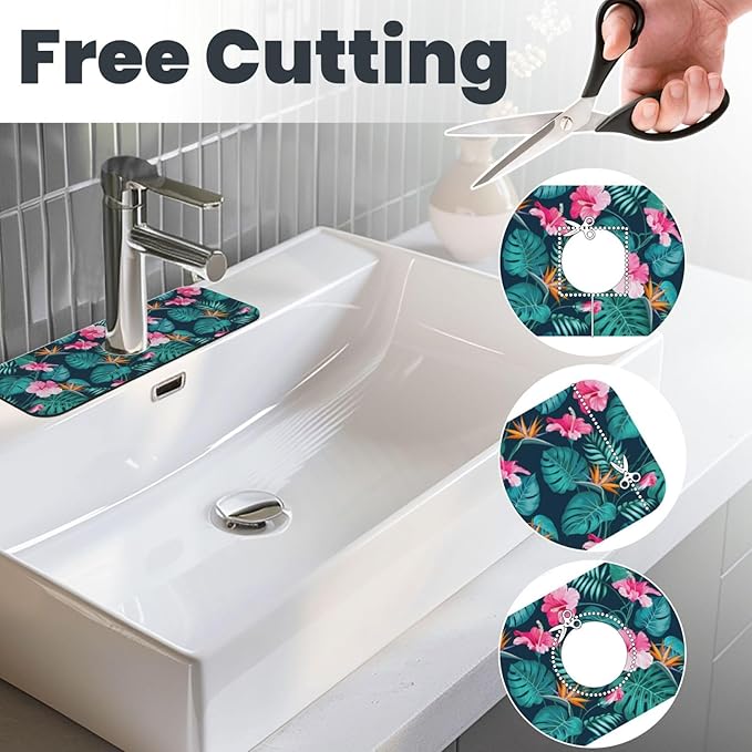 Hawaii Hawaiian Flower Leaf 15" X 5.5" Kitchen Sink Splash Guard Faucet Faucet Guard Draining Mat Sink Splash Guard Faucet Kitchen Bathroom