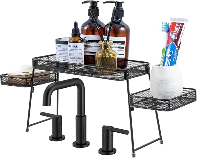 MyGift Over The Sink Shelf Black Metal Organizer Rack, 3 Tiered Bathroom or Kitchen Sink Storage Display Caddy
