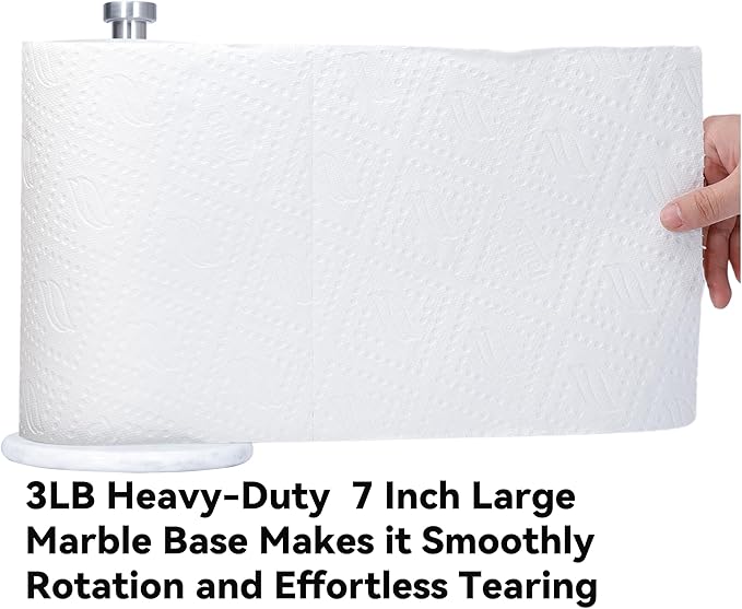 Paper Towel Holder with Marble Base - 13" x 7" Upright Paper Roll Dispenser with Heavy Non-Slip Base for Easy One-Handed Tear - for Countertops, Cabinets, and Bathrooms