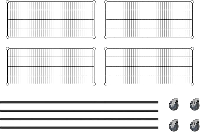 Commercial NSF Listed Black Epoxy Mobile Wire Shelving Kit 18" x 42" x 80", with 4 Shelves Perfect for Warehouse, Walk-in Refrigerator, Freezer, Grocery Store, Restaurant, Dishroom