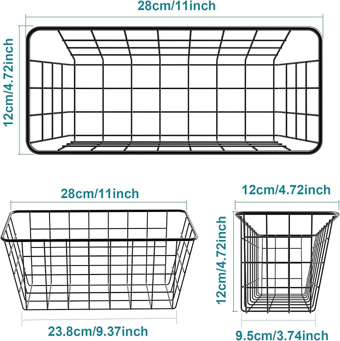 Deertaip Adhesive Basket Wall Wire Basket Over the Cabinet Door Organizer No Drilling Mounted 4 Pack, Black