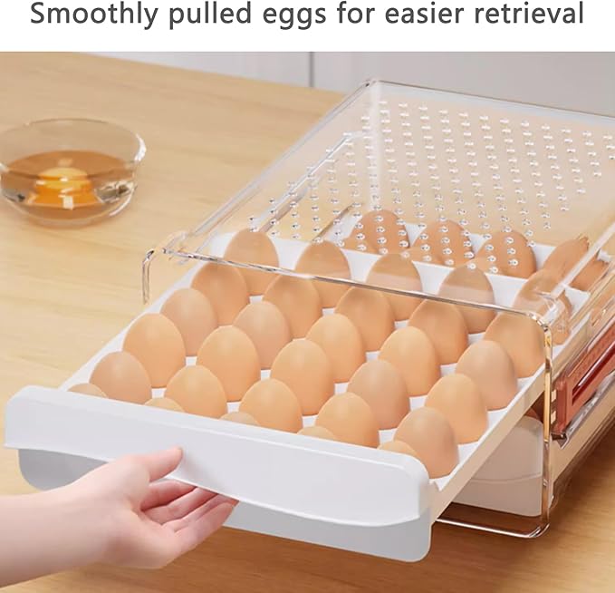 60 Egg Drawer Organizer for Refrigerator,2 Layers Transparent Egg Holder Tray for Fridge Stackable Eggs Storage Tray with Timescale