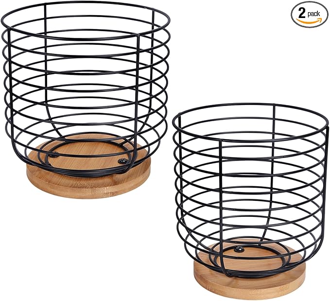 2pcs K Cup Holder Organizer - Coffee Pods Storage Organizer - Coffee Bar Accessories - Large Capacity Black Wire Kup Storage with Bamboo Base