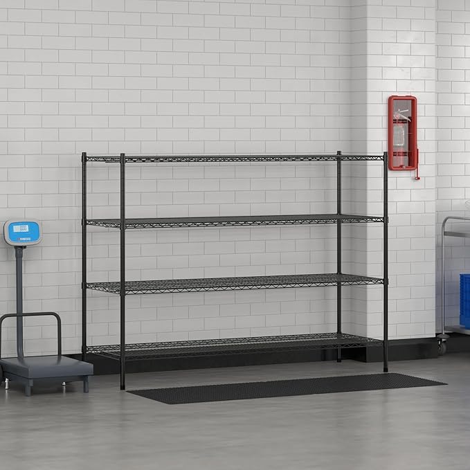 Commercial NSF Listed Black Epoxy Stationary Wire Shelving Kit 24" x 72" x 54", with 4 Shelves Perfect for Warehouse, Walk-in Refrigerator, Freezer, Grocery Store, Restaurant, Dishroom
