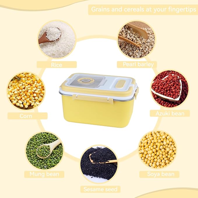 Airtight Stainless Steel Food Storage Container 20lb - Kitchen & Pantry Canister for Rice, Flour, Sugar, Baking Supplies with Measuring Cup & Spoon (Yellow)