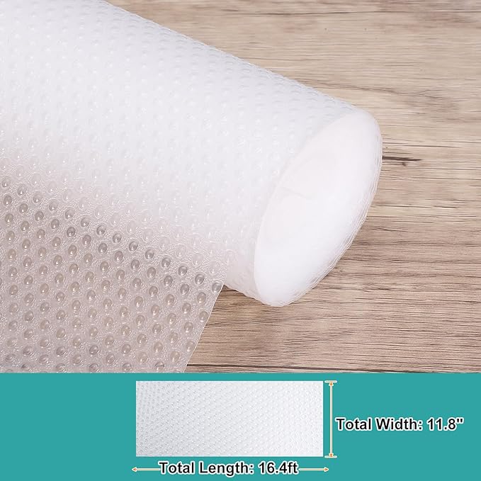 HARFINGTON Shelf Liner 12" x 16ft EVA Non-Slip Drawer Mats Waterproof Circular Mesh Texture Liner for Kitchen Cabinets Cupboard Refrigerator Shelves, Clear