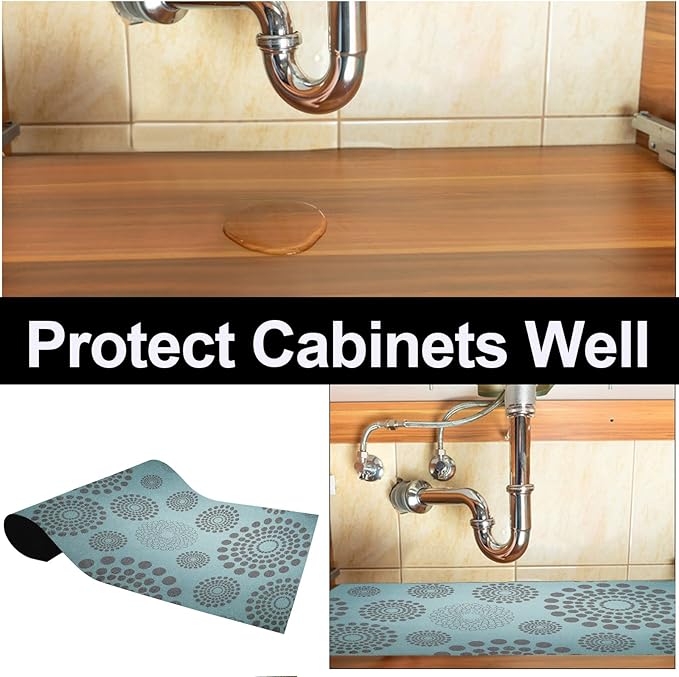 AiBOB Waterproof Under Sink Mat, Absorbent Quick Dry Sink Liners Protect Cabinets, Durable Shelf Liners, Slip Resistant and Non-Adhesive, 24X36, Blue/Grey