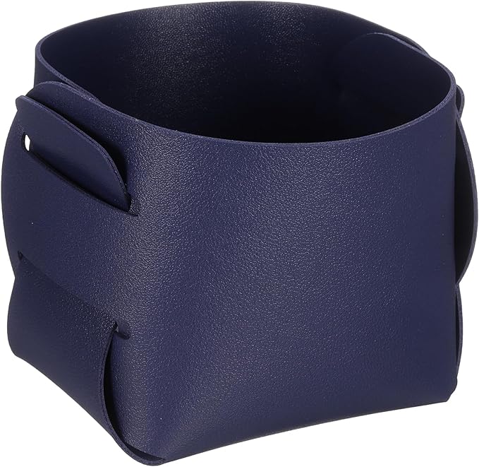 uxcell Valet Tray Organizer, PU Leather Desktop Storage Organizer Box Tray Entryway Table Bedside Nightstand Catchall Vanity Tray for Jewelry Key Coin Watch Wallet (Dark Blue)